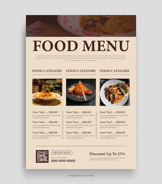 food menu and restaurant promotion flyer