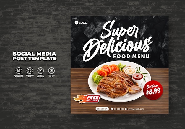 FOOD MENU RESTAURANT PROMOTION FOR SOCIAL MEDIA POST PROMOTION TEMPLATE