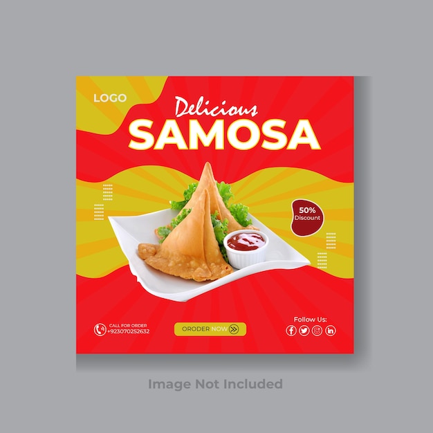 Food menu and restaurant samosa social media post template