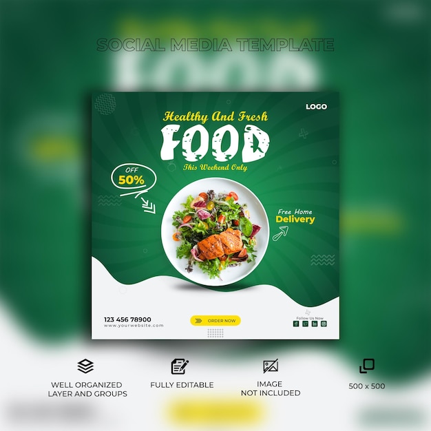 Food menu restaurant social media banner and instagram post template