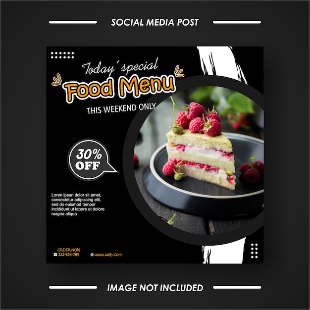 Food menu and restaurant social media banner template black background