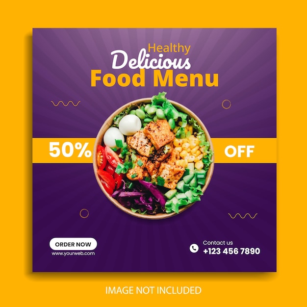 Menu del cibo e modello di banner sui social media del ristorante design del post di instagram