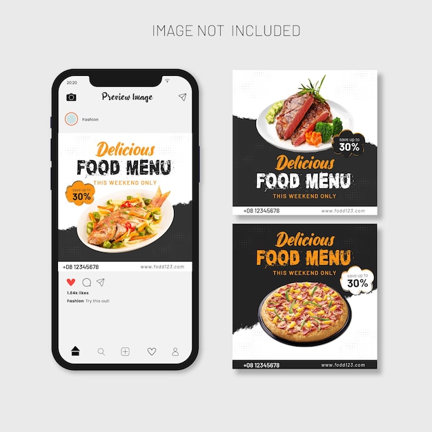 Vector food menu and restaurant social media banner template