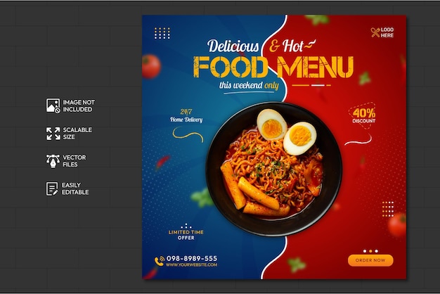 Food menu and restaurant social media banner template