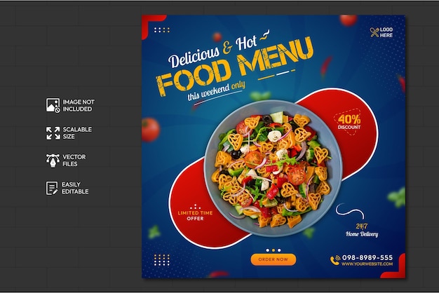 Food menu and restaurant social media banner template