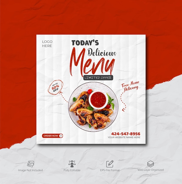 Food menu and restaurant social media banner template