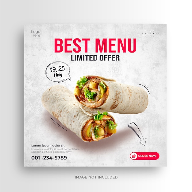 Modello di banner di social media ristorante menu cibo