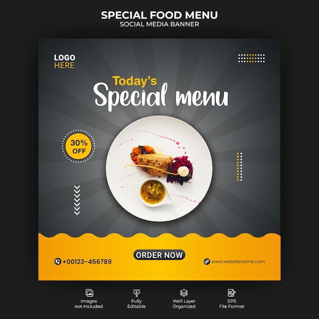 Food menu and restaurant social media post banner template