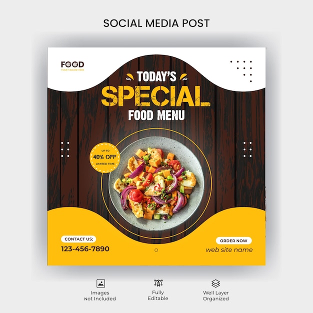 Food menu and restaurant social media post design template