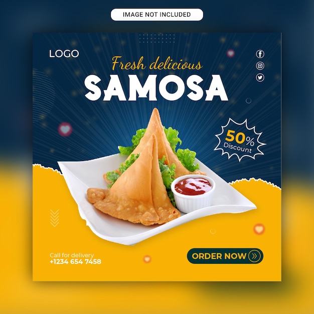 Food menu and restaurant social media samosa post template