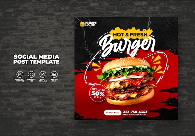 Food menu restaurant special burger for social media post template vector