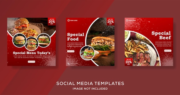 Food menu set banner flyer post for social media premium vector