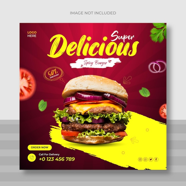 Food menu social media banner and Delicious burger template