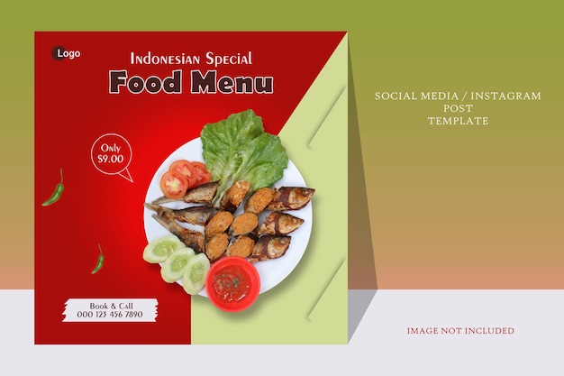 フードメニューソーシャルメディアinstagramの投稿バナーまたは正方形のテンプレート