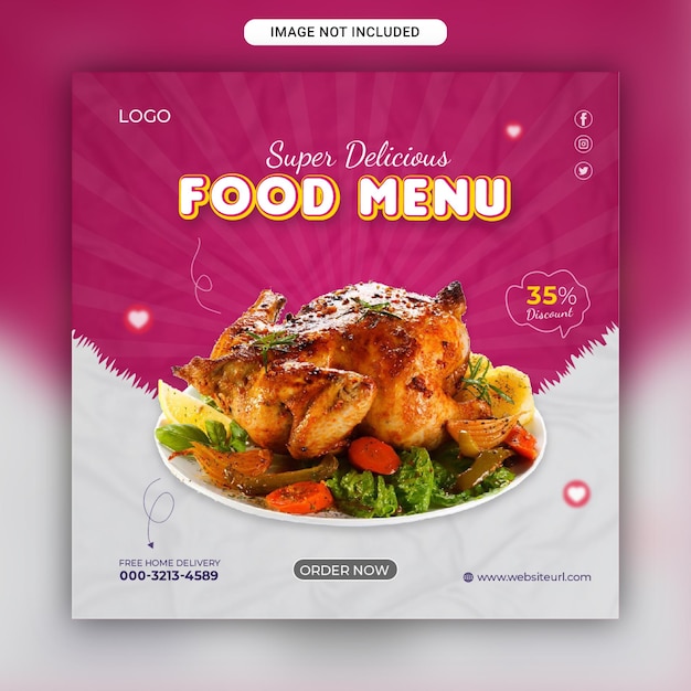 Food menu social media and Instagram post design template