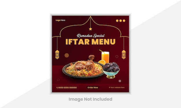 Food menu social media post design template restaurant background with vector template in square