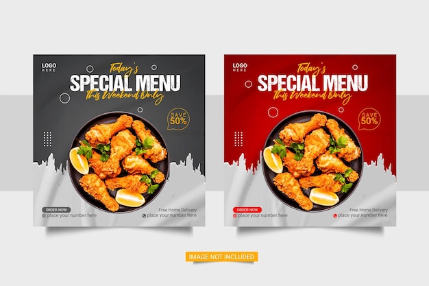 Сообщение в социальных сетях о меню еды Редактируемые шаблоны еды в социальных сетях для рекламных акций в меню еды