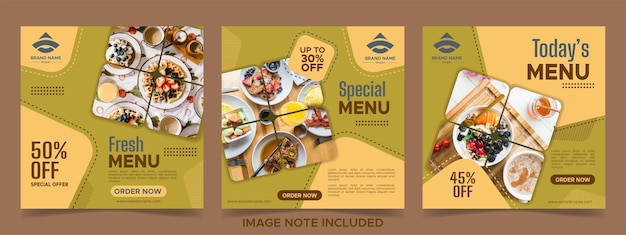 Vector food menu social media post template collection