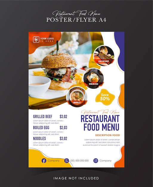 Menu del cibo promozione sui social media e modello di progettazione poster banner