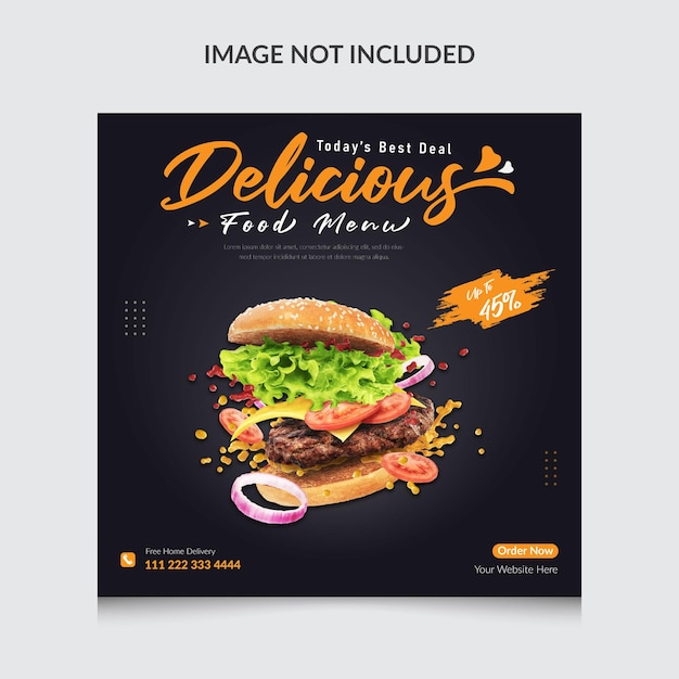 Design di promozione sui social media del menu del cibo e modello di post banner instagram