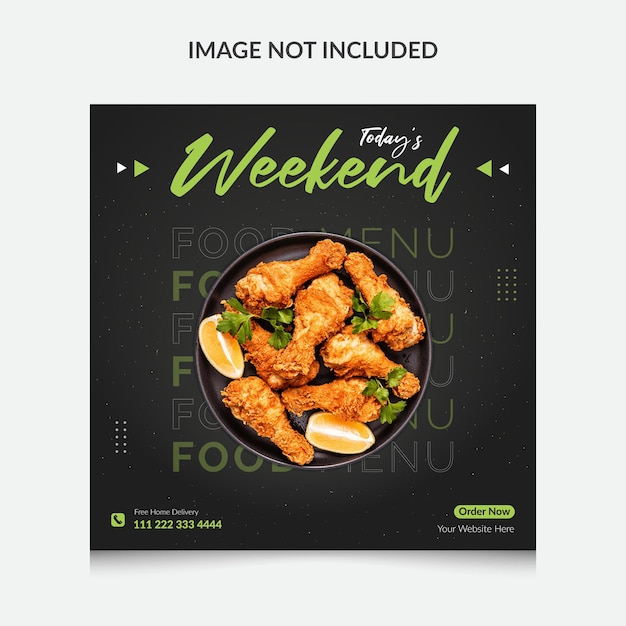 Дизайн продвижения меню еды в социальных сетях и шаблон баннера в Instagram