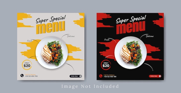 Дизайн шаблона продвижения меню еды в социальных сетях или пост баннера в Instagram