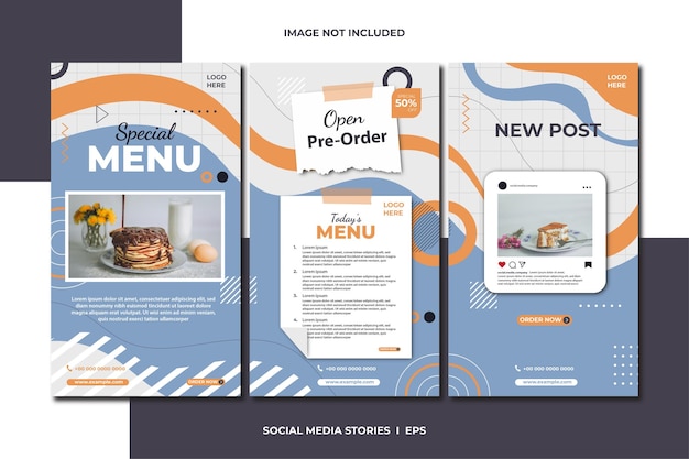 Food menu social media stories set