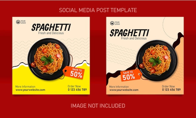 Vettore collezione di modelli di post di spaghetti del menu alimentare