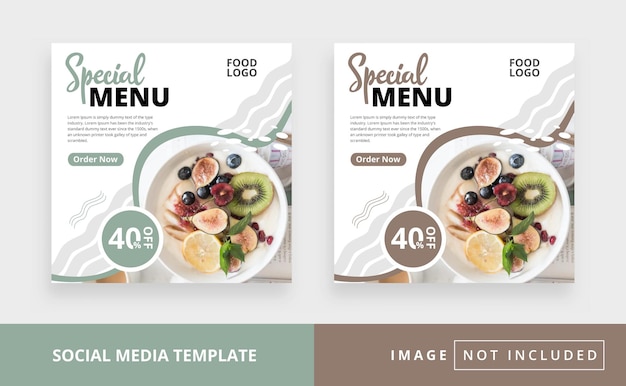 ベクトル フードメニュースクエアソーシャルメディアinstagramプロモーションデザインテンプレート