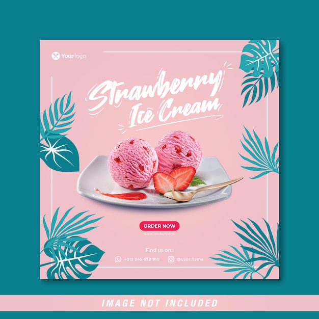 Food menu and strawberry ice cream social media banner template free vector