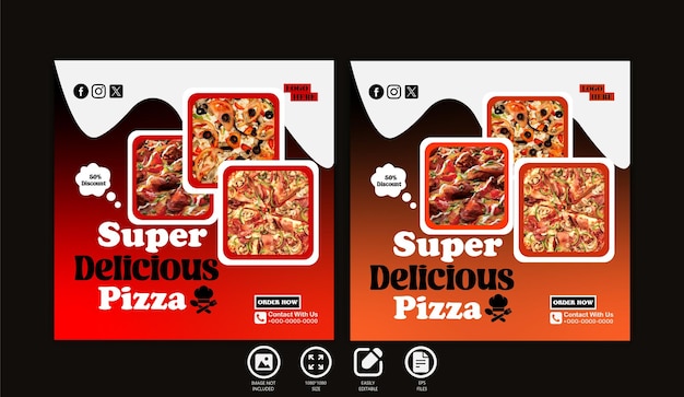 food menu super delicious pizza social media post template