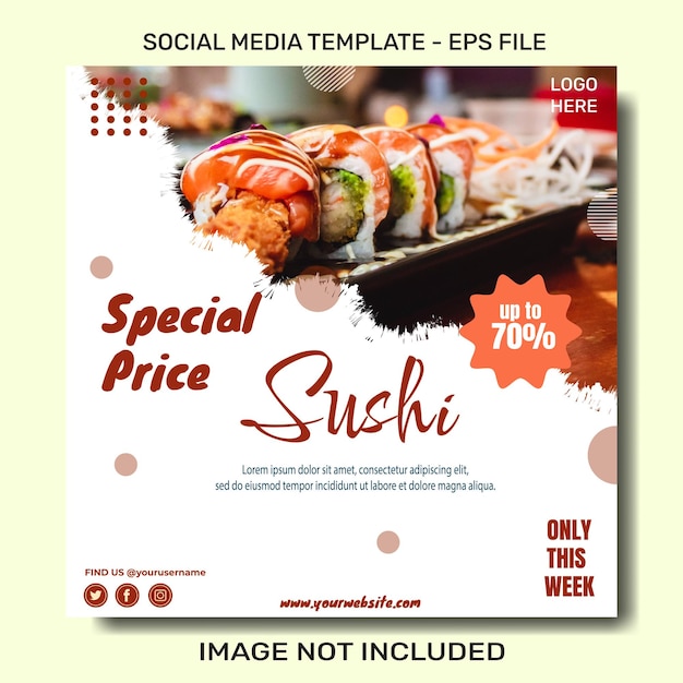 음식 메뉴 스시 및 레스토랑 소셜 미디어 게시물 템플릿