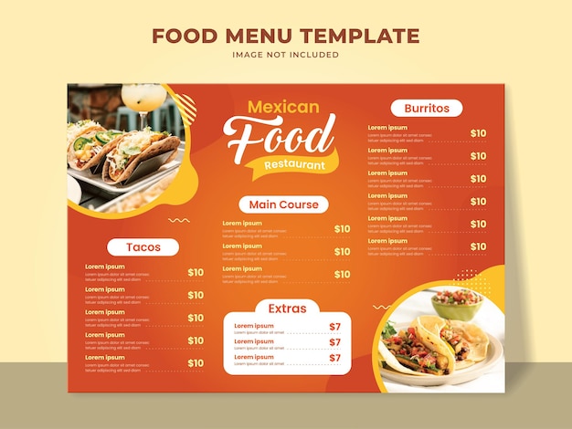 Food menu template for mexican food restaurant