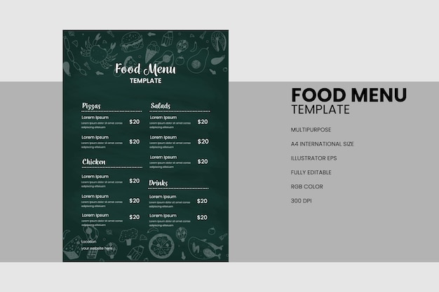 Vettore modello di menu di cibo