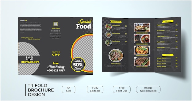 Food Menu Tri-fold Brochure Template Design