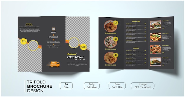 Vector food menu tri-fold brochure template design