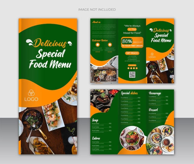 Food menu and trifold brochure design template for restaurant