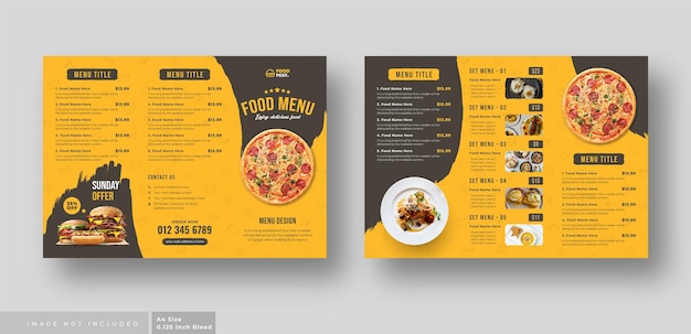 Brochure a tre ante con menu di cibo per ristorante