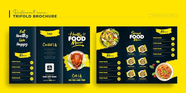 Vector food menu trifold brochure template design editable restaurant brochure flyer booklet template