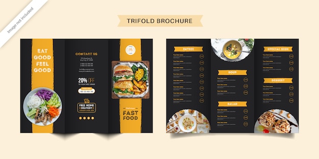 Vettore modello di brochure a tre ante con menu di cibo