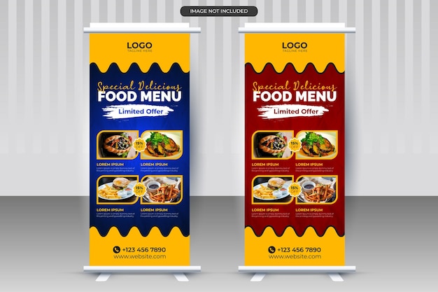 Food Menu x roll up banner design vector premium template