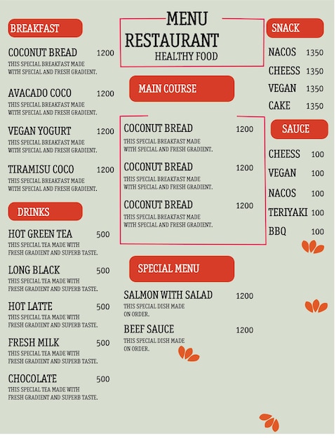 Vector food menu