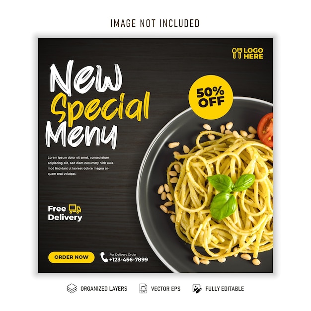 Шаблон поста в социальных сетях Food Noodle Premium векторы