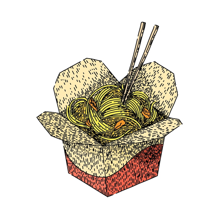 Vector food noodles sketch hand drawn vector