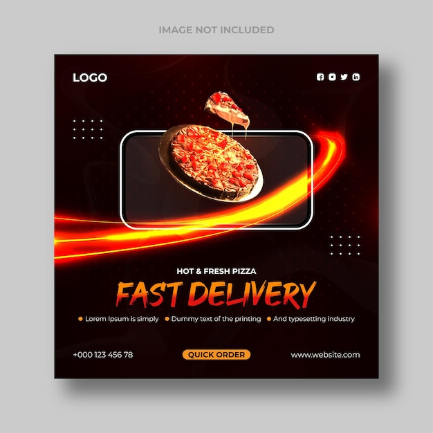 Pizza di promozione online di cibo con banner quadrato mobile per modello di post sui social media