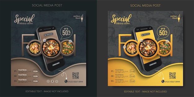 Vector food online special menu promotion banner template