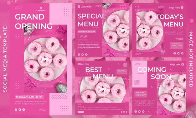 食べ物やレストランのメニュー デザイン Instagram の投稿とストーリー テンプレート ソーシャル メディア テンプレートのセット