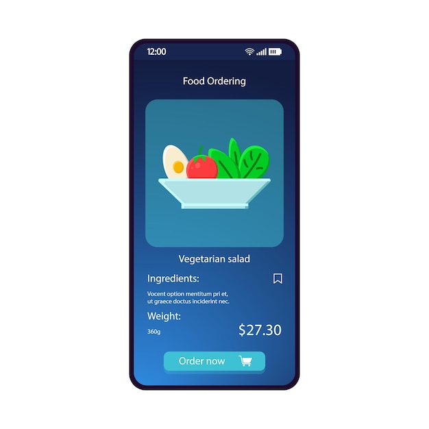 Food ordering app smartphone interface vector template