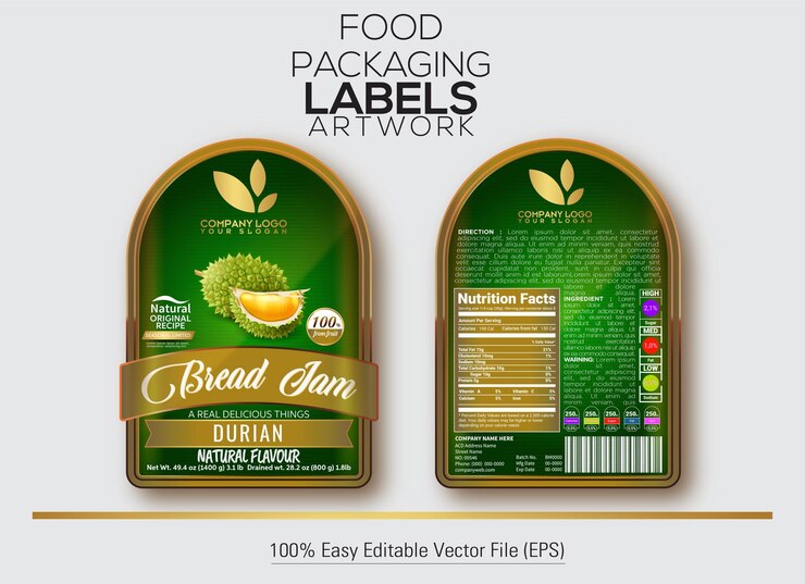 Vector food packaging artwork jam label met durian