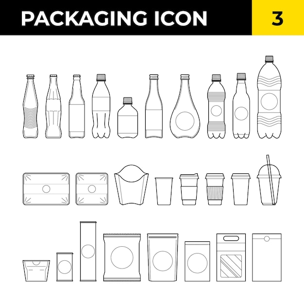 Vector food packaging icon pack outline packaging set 3